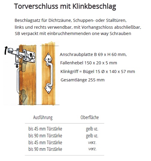 Technische Ma&szlig;e Dichtzaun-Klinbeschlag
