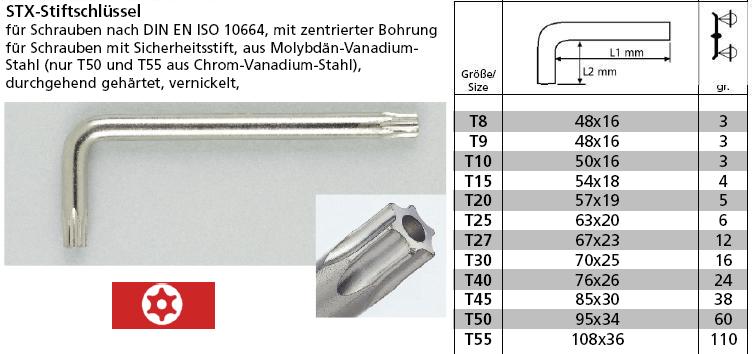 Stiftschlüssel Torx mit zentrierter Bohrung, Schrauben