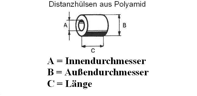 6x Distanzbuchse 6mm  Polyamid 20x20mm 3999.81 *A aus Berlin 