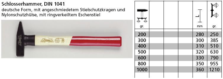 Schlosserhammer, DIN 1041, deutsche Kopfform 300gr. 1 Stück, Schrauben