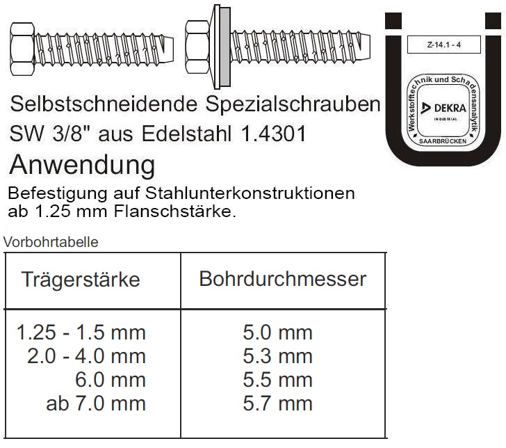 Selbstschneidende Spezialschraube Edelstahl