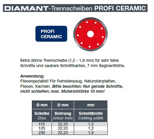 Anwendung Diamant-Trennscheibe Profi Ceramic