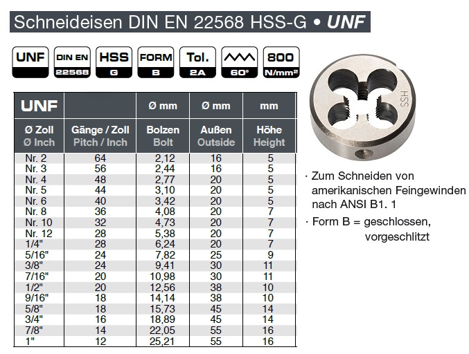 Linksgewinde HSS  M 6  Gewinde Schneideisen DIN 223B 