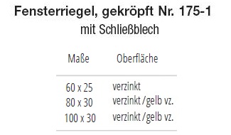 Technische Daten Fensterriegel gekr&ouml;pft