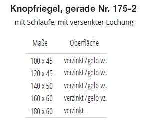 Technische Daten Knopfriegel gerade