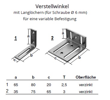 Technische Ma&szlig;e Verstellwinkel mit Langl&ouml;chern