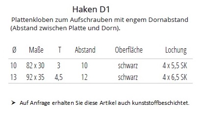 Technische Daten Haken DI zum Aufschrauben, schwarz