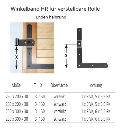 Technische Daten Winkelband HR f&uuml;r verstellbare Rolle