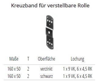 Technische Daten Kreuzband f&uuml;r verstellbare Rolle