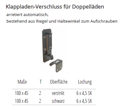 Technische Daten Klappladen-Verschluss f&uuml;r Doppell&auml;den