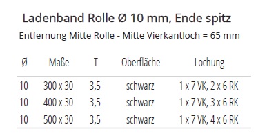 Technische Daten Ladenband Rolle 10mm, schwarz