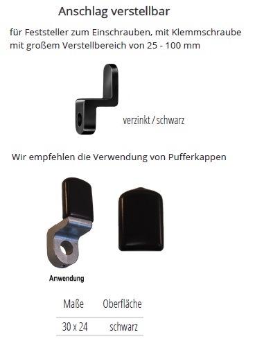 Technische Daten Verstellbarer Anschlag f&uuml;r Feststeller