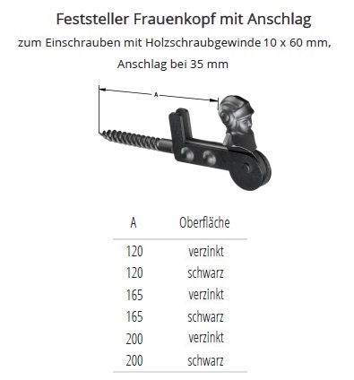 Technische Daten Festeller Frauenkopf mit Anschlag
