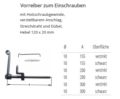 Technische Daten Klappladen-Vorreiber zum Einschrauben