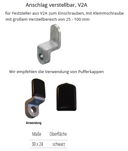 Technische Daten verstellbarer Anschlag, Edelstahl