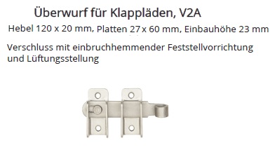 Technische Daten Klappladen&uuml;berwurf Edelstahl