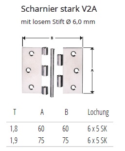 Technische Ma&szlig;e starke Scharniere V2A Edelstahl