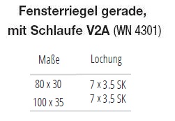Technische Ma&szlig;e Fensterriegel, gerade