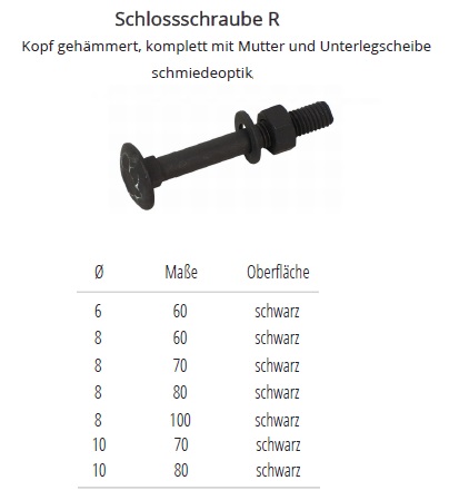 Technische Daten Schlossschraube, Kopf geh&auml;mmert
