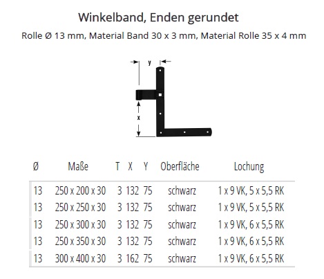 Technische Daten Winkelband Nr. 25/28, schwarz