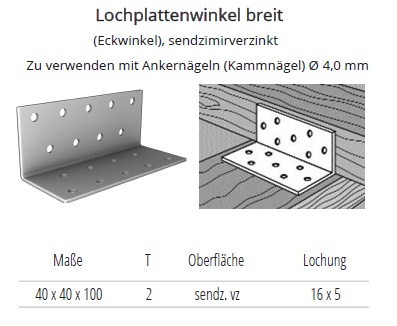 Technische Daten Eckverbinder / Lochplattenwinkel breit, verzinkt