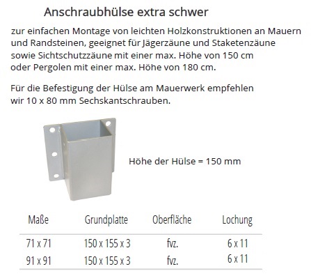 Technische Daten Anschraubh&uuml;lse extra schwer, feuerverzinkt
