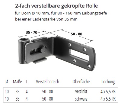 Technische Daten 2-fach verstellbare Rolle