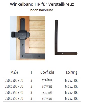 Technische Daten Winkelband HR f&uuml;r Verstellkreuz