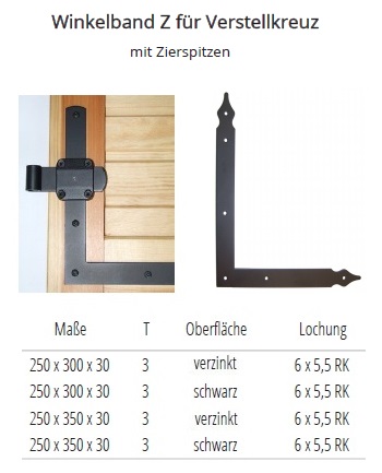 Technische Daten Winkelband Z f&uuml;r Verstellkreuz