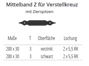 Technische Daten Mittelband Z f&uuml;r Verstellkreuz