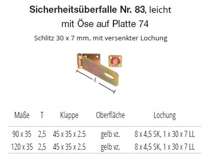 Technische Ma&szlig;e Sicherheits-&Uuml;berfalle Nr. 83, leicht
