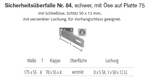 Technische Daten Sicherheits&uuml;berfalle, schwer