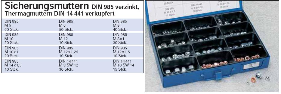 Sicherungsmuttern-Sortiment DIN 985 verzinkt & DIN 14441 verkupfert in stabiler  Metallbox, Schrauben