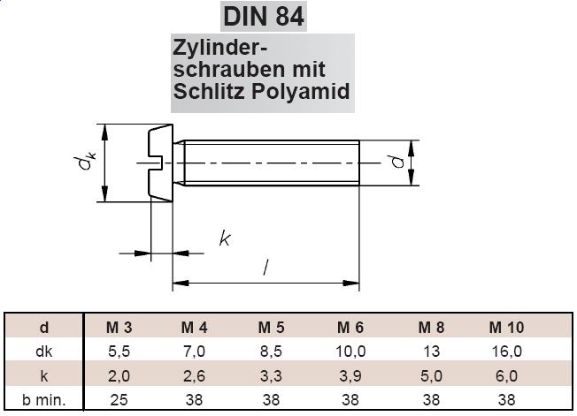 DIN 84-4x8 Polyamid Schraube M4x8 PA6.6 Zylinder Schraube 