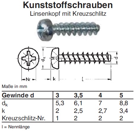 Thermoplaste 25 PT Schrauben für Kunststoffe Senkkopf A2 3,0X16 TORX 
