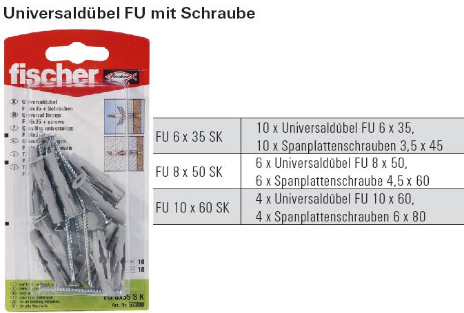 Inhalt und Beschreibung Universald&uuml;bel FU mit Schraube, SB-verpackt