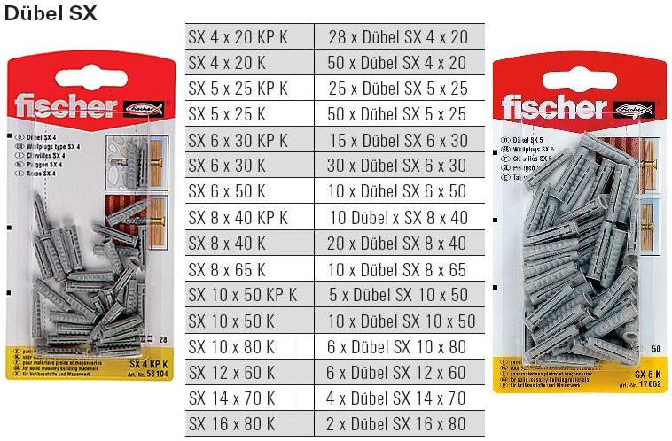 Inhalt und Beschreibung D&uuml;bel SX ohne Schraube, SB-verpackt