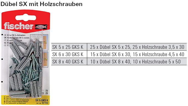 Inhalt und Beschreibung D&uuml;bel SX mit Holzschraube, SB verpackt