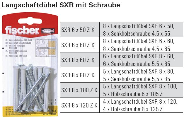 Inhalt und Beschreibung Langschaftd&uuml;bel SXR mit Schraube, SB-verpackt
