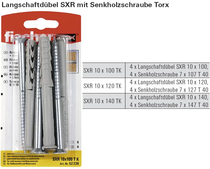 Inhalt und Beschreibung Langschaftd&uuml;bel SXR mit Senkholzschraube Torx, SB-verpackt