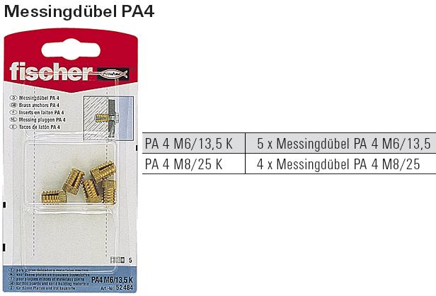Inhalt und Beschreibung Messingd&uuml;bel PA4, SB-verpackt