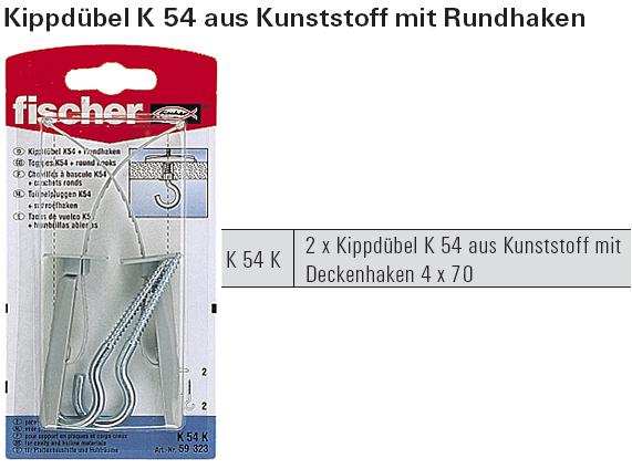Inhalt und Beschreibung Gipskartond&uuml;bel Kippd&uuml;bel K 54 aus Kunststoff mit Rundhaken, SB-verpackt