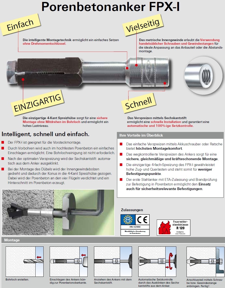 Anwendungsbereiche und Vorteile Porenbetonanker FPX-I