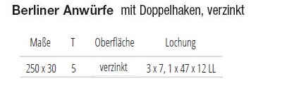 Technische Daten Berliner Anw&uuml;rfe mit Doppelhaken