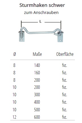 Technische Ma&szlig;e Sturmhaken, schwer