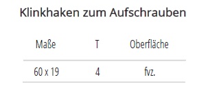 Technische Ma&szlig;e Klinkhaken zum Aufschrauben