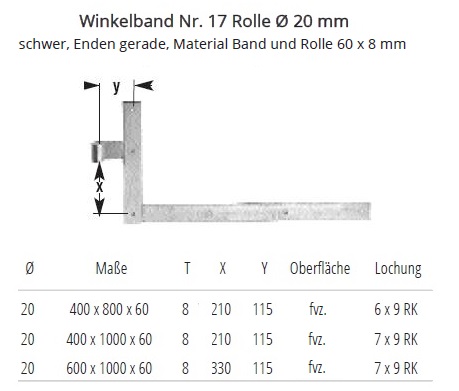 Technische Ma&szlig;e Winkelband Nr. 17 feuer verzinkt