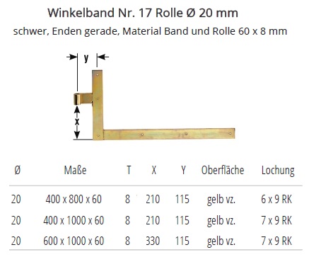 Technische Ma&szlig;e Winkelband Nr. 17 gelb verzinkt