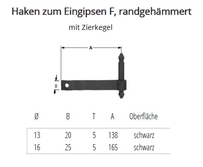 Technische Ma&szlig;e Haken F randgeh&auml;mmert