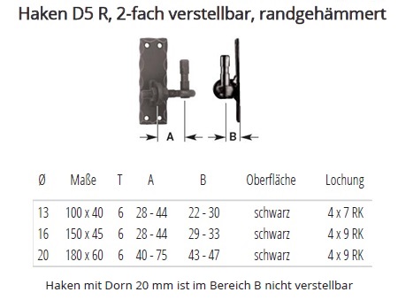 Technische Ma&szlig;e Haken DV Nr. 545 R, verstellbar, randgeh&auml;mmert